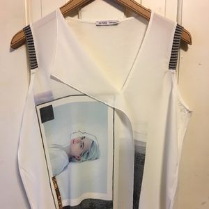 Zara Short Sleeve White Lady Face Graphic Tank